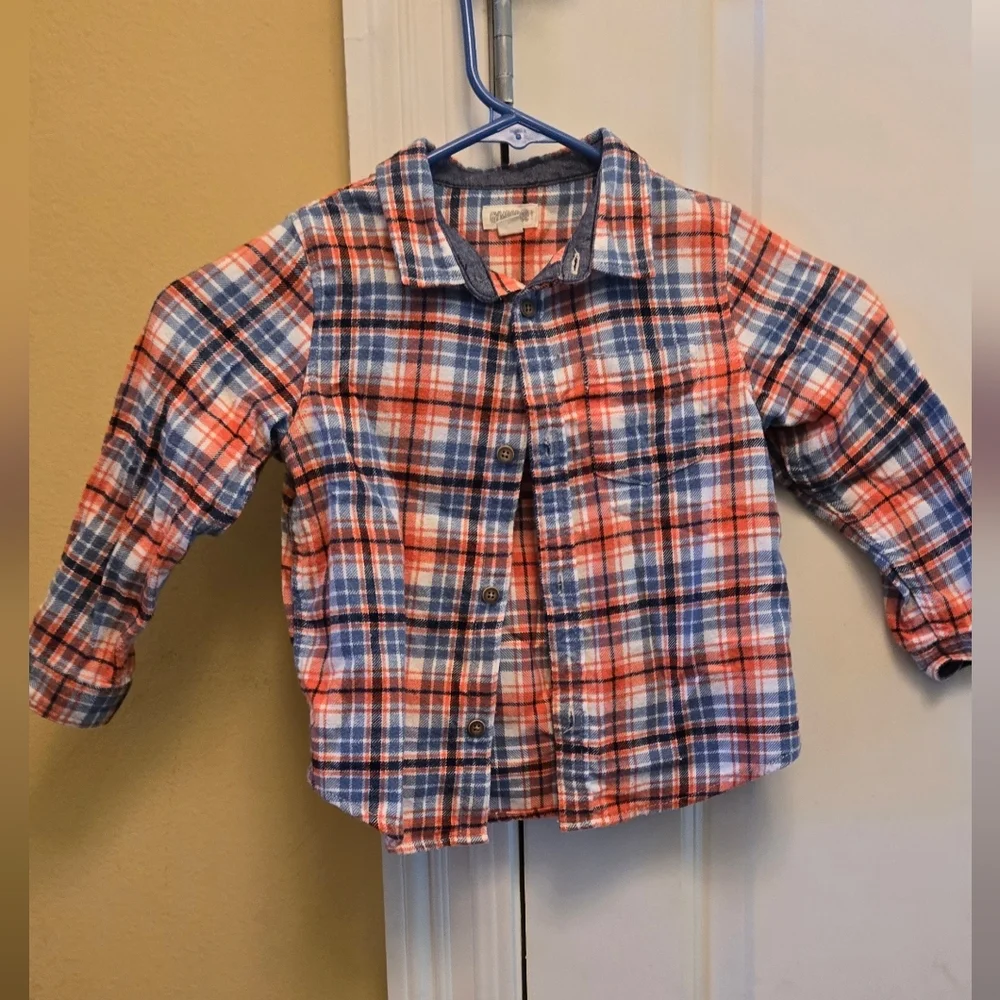 Gymboree Blue and Orange Button Down Flannel Shirt Boy's 2T